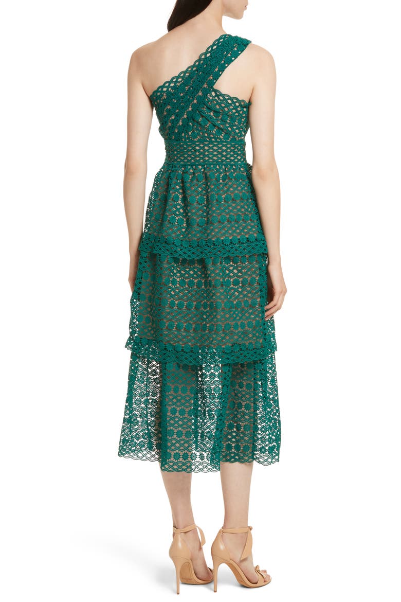 Lace One-Shoulder Midi Dress, Alternate, color, GREEN