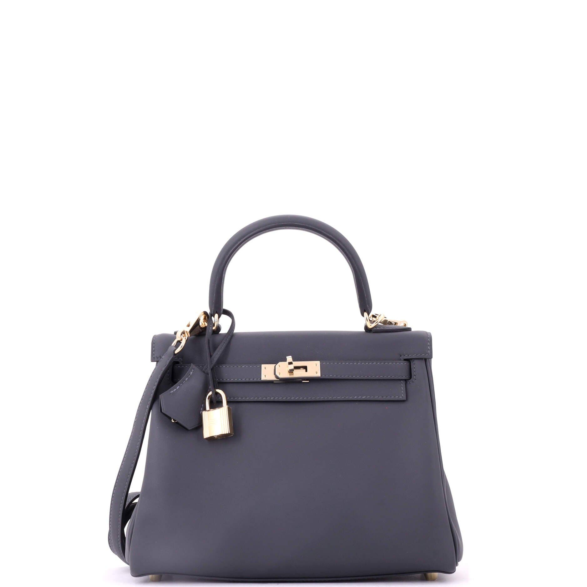 Pre-Owned Hermes Kelly Handbag Verso Swift with Permabrass Hardware 25, Main, color, Verso - Gris Misty/Noir