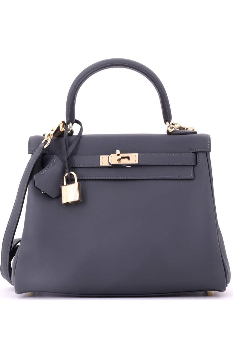 Pre-Owned Hermes Kelly Handbag Verso Swift with Permabrass Hardware 25, Main, color, Verso - Gris Misty/Noir
