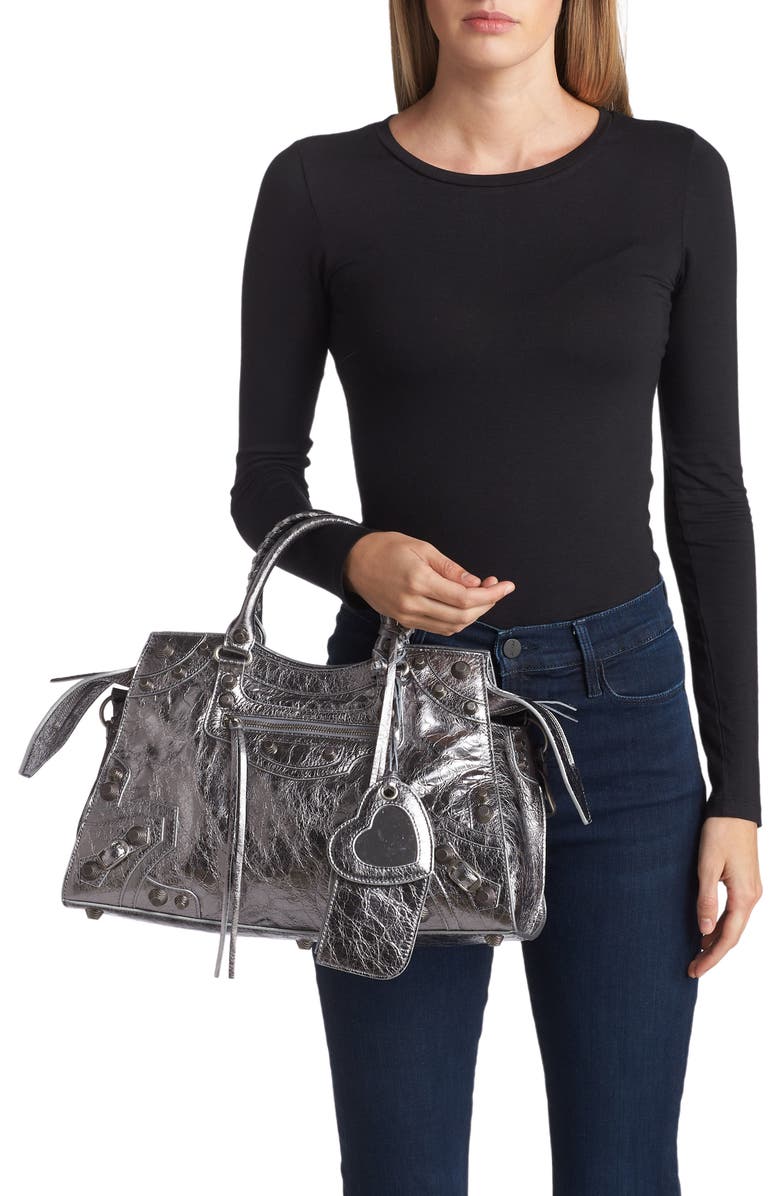 Balenciaga Neo Cagole City Metallic Leather Shoulder Bag, Alternate, color,