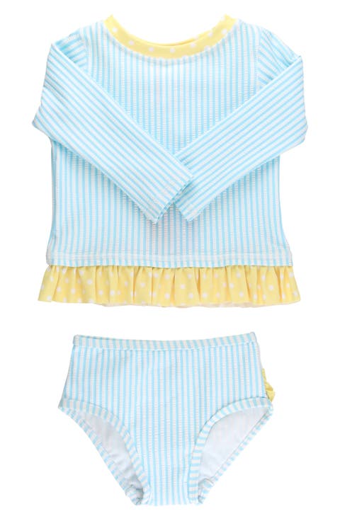 Kids' Blue Breeze Seersucker Long Sleeve Two-Piece Rashguard Swimsuit (Baby & Toddler)