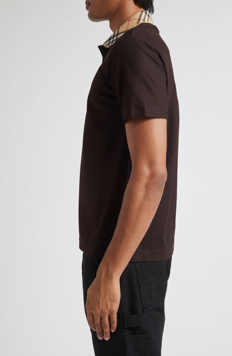 Burberry Evan Check Collar Cotton Piqué Polo, Alternate, color, Clove Brown