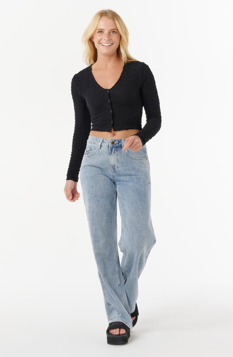 Rip Curl Sunset Luau Textured Long Sleeve Crop Top, Alternate, color, Black