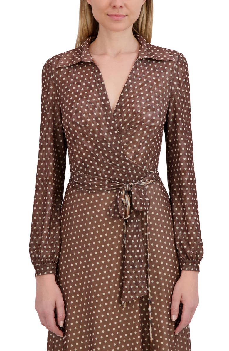 Laundry by Shelli Segal Angela Reversible Long Sleeve Wrap Front Dress, Alternate, color, Brown Multi
