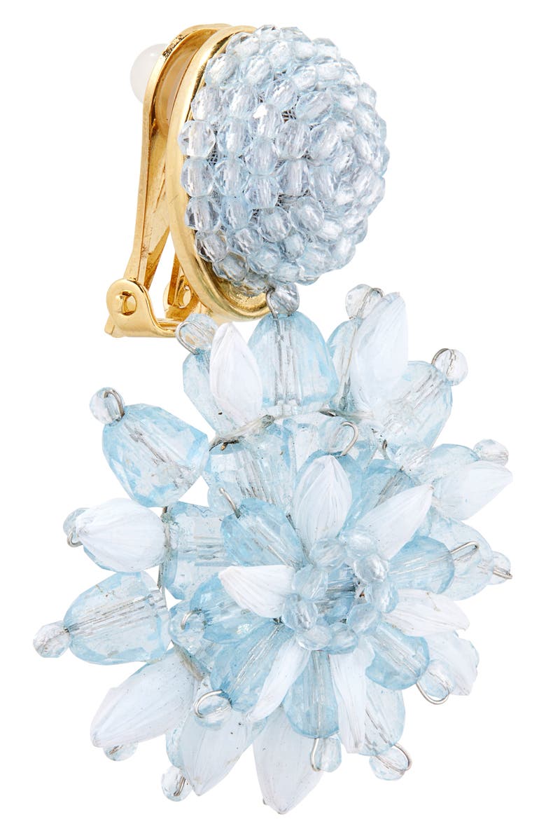 Oscar de la Renta Beaded Flower Clip-On Earrings, Alternate, color, Blue