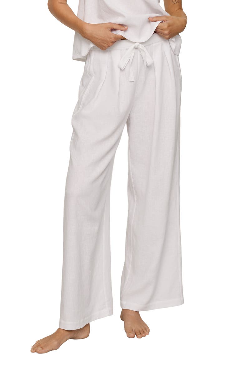 Linen Blend Drawstring Lounge Pants, Main, color, WHITE