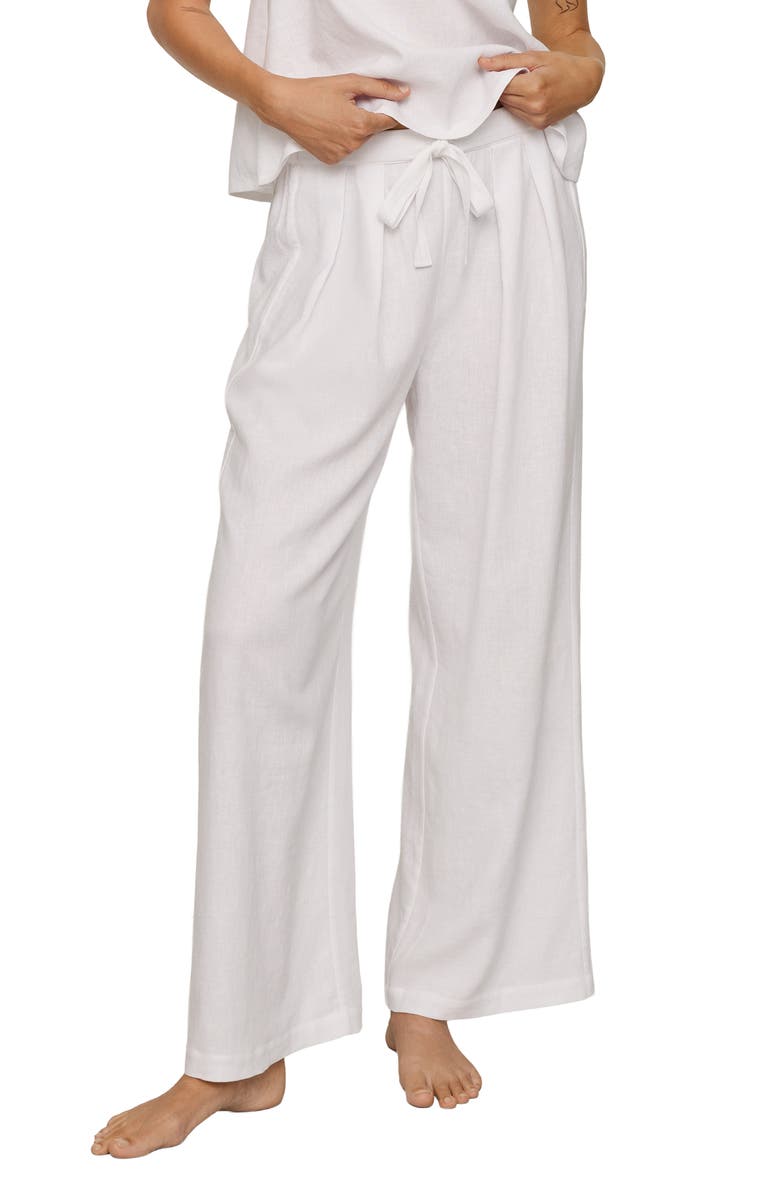 Eberjey Linen Blend Drawstring Lounge Pants, Main, color, White