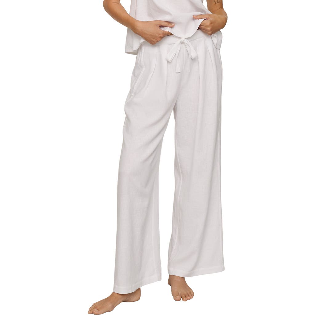 Eberjey Linen Blend Drawstring Lounge Pants in White at Nordstrom, Size Large