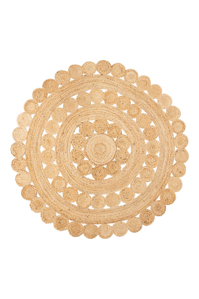 Daisy Hippy Jute Medallion Circle Round Area Rug, Main, color, Natural