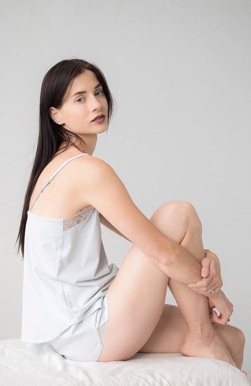 Salua Sofia Brushed Pima Cotton Lace Camisole & Shorts Set In Blue