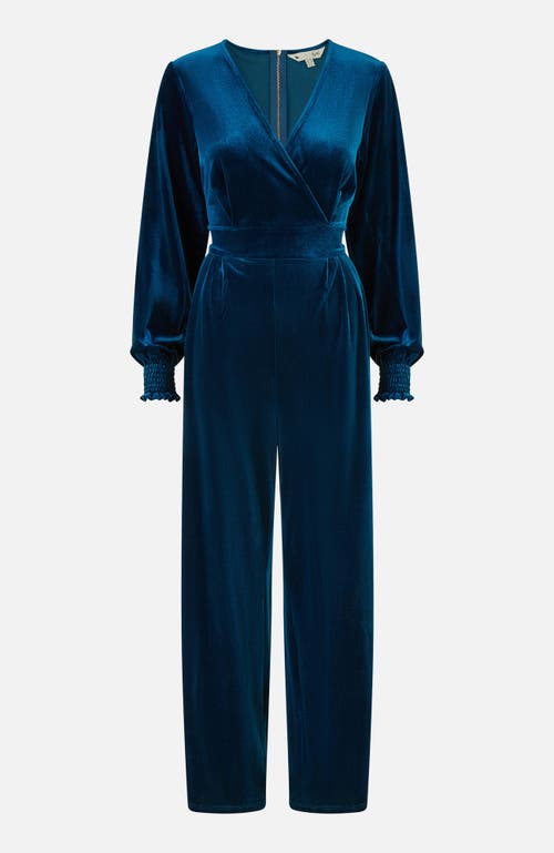 Yumi Velvet Long Sleeve Jumpsuit In Blue