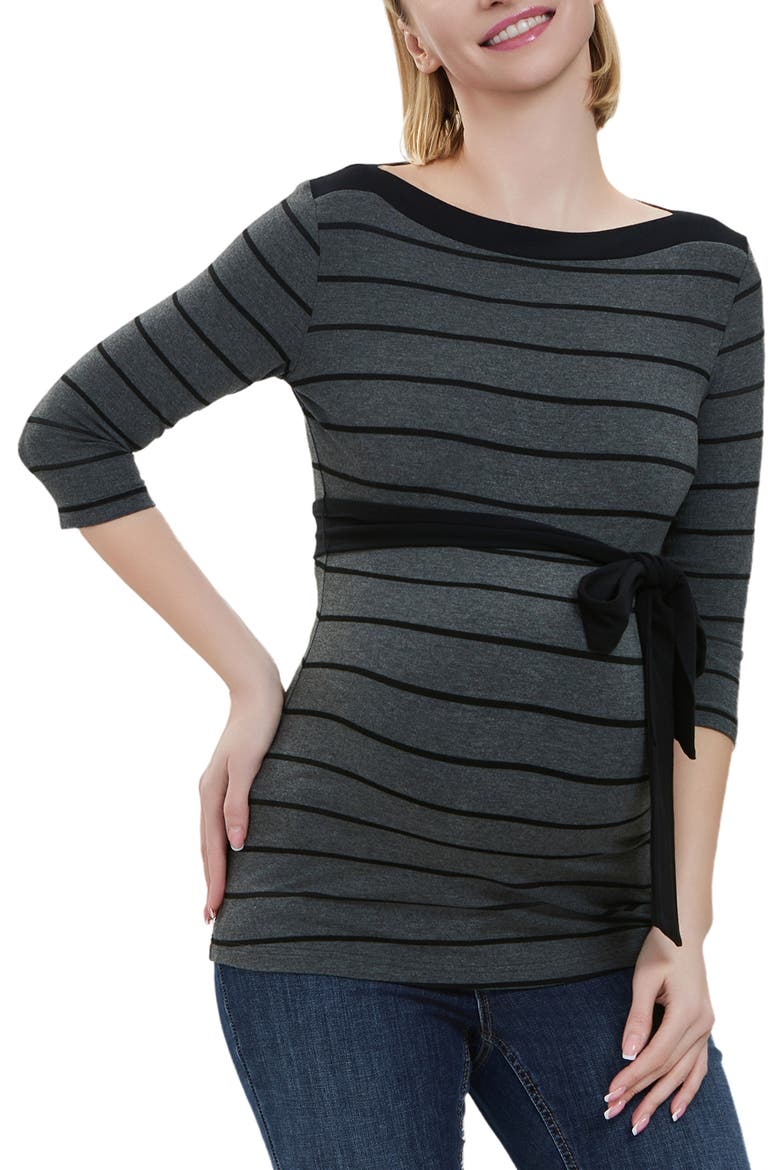 Maternity Striped Boat Neck Top, Main, color, Gray