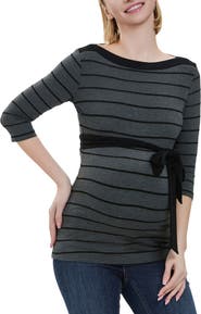 Kimi & Kai Maternity Striped Boat Neck Top