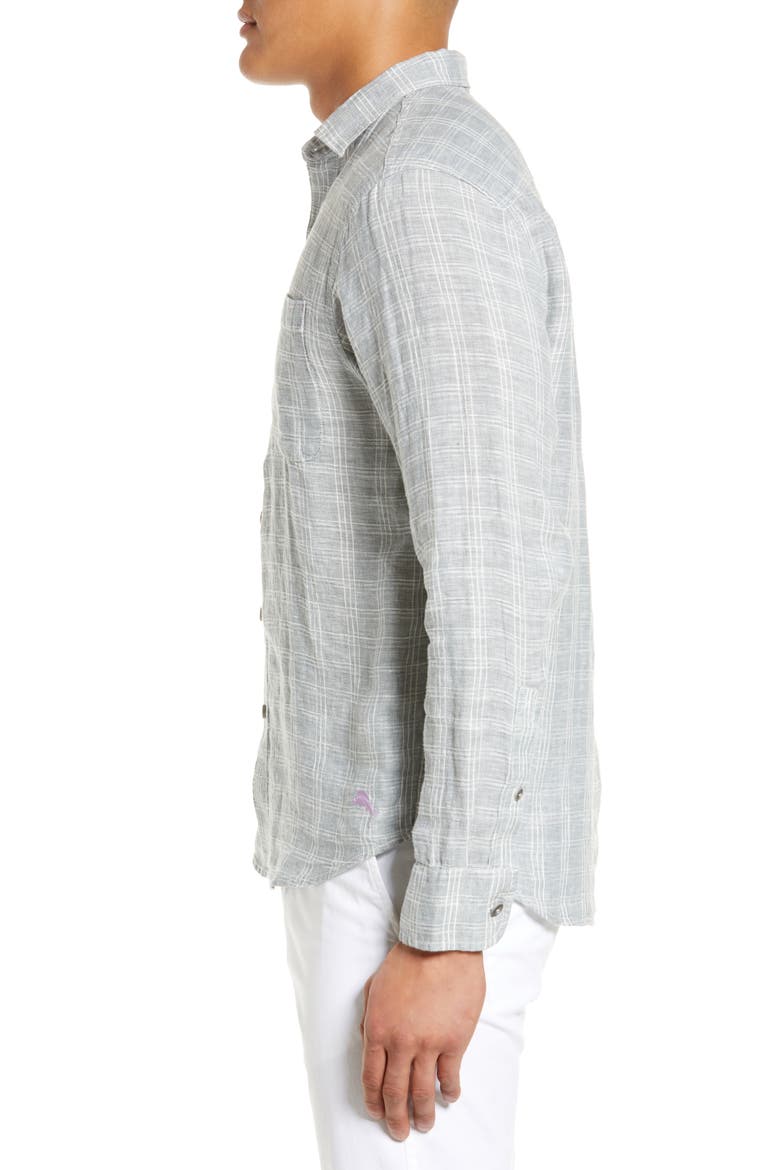 Ventana Plaid Linen Button-Up Shirt, Alternate, color, CARBON GREY