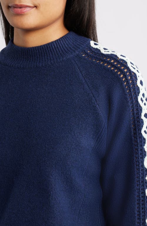 City Blues Embroidered Sleeve Mock Neck Sweater In Blue