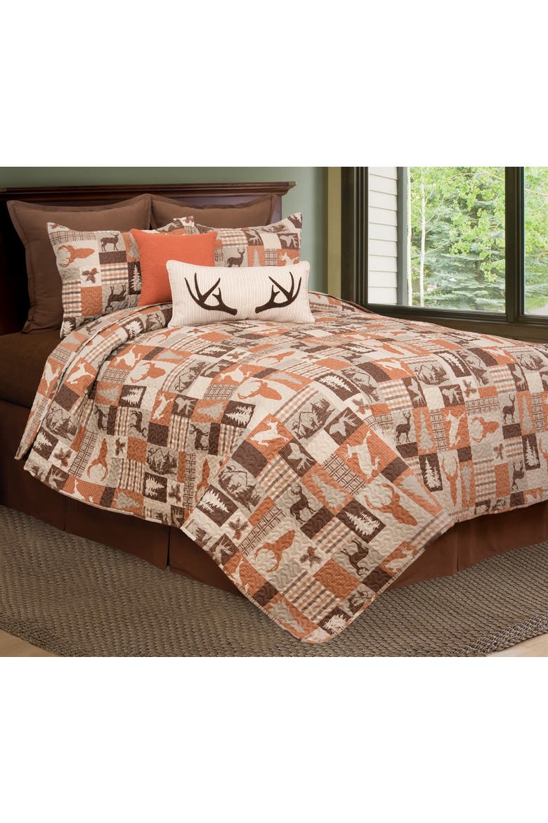 Buck Ridge Trail Rustic Lodge Quilt Set - Reversible and Machine Washable, Main, color, Brown