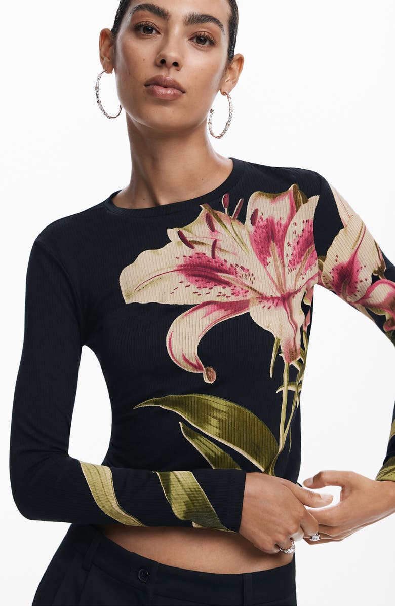 Desigual Romantic Rib Top, Alternate, color, Black