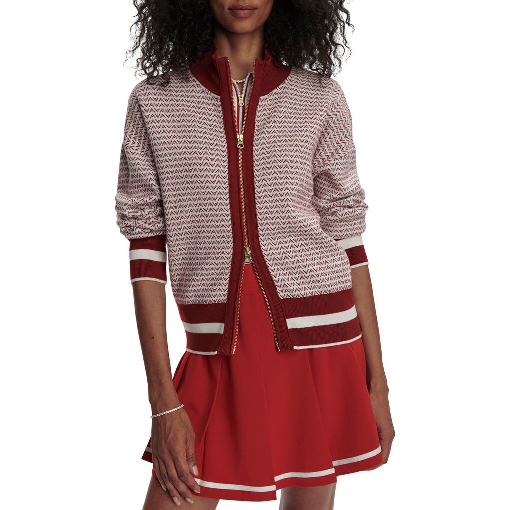 Varley Front-zip Knit Jacket In Red Dahlia/white