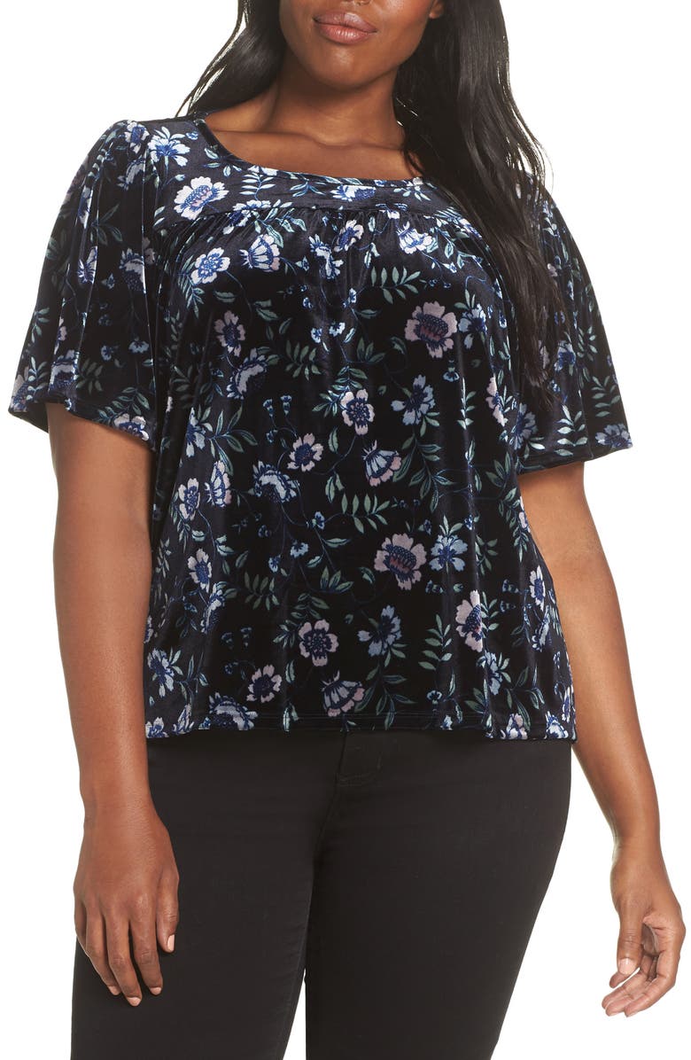 CeCe Bloomsbury Floral Velvet Top, Alternate, color,