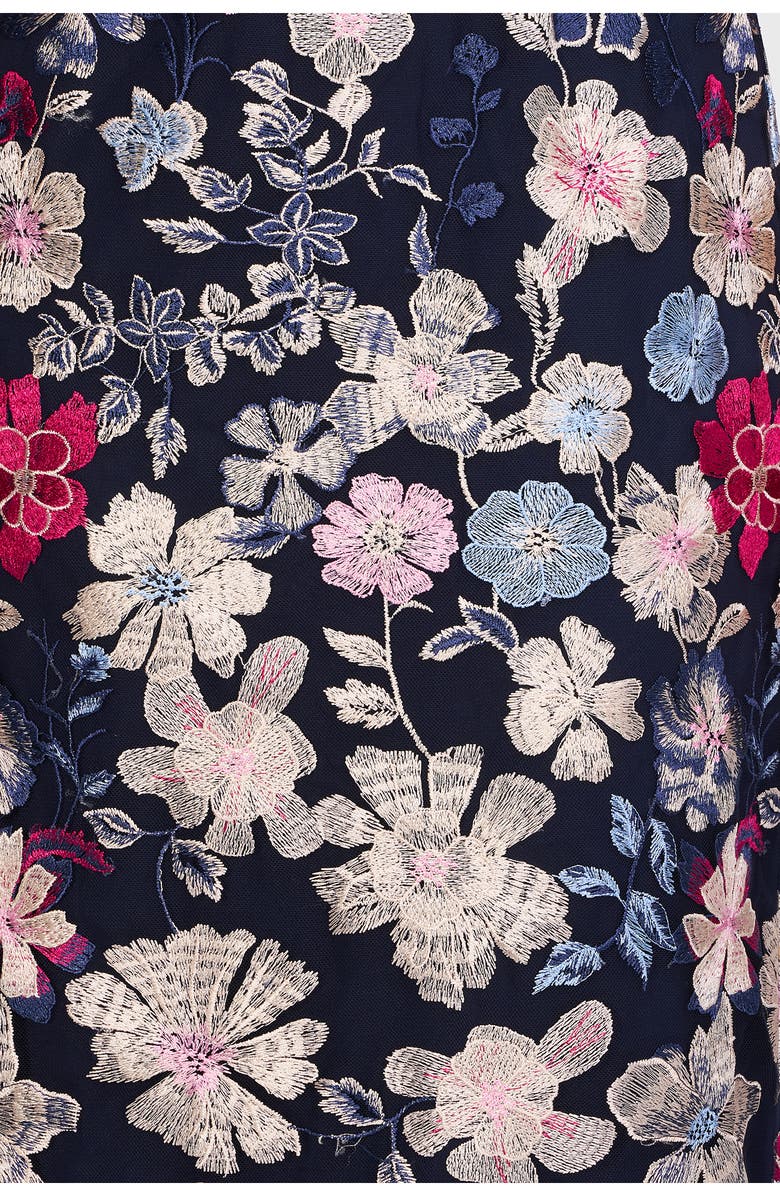 JS Collections Magnolia Floral Embroidery Gown, Alternate, color, Navy Multi