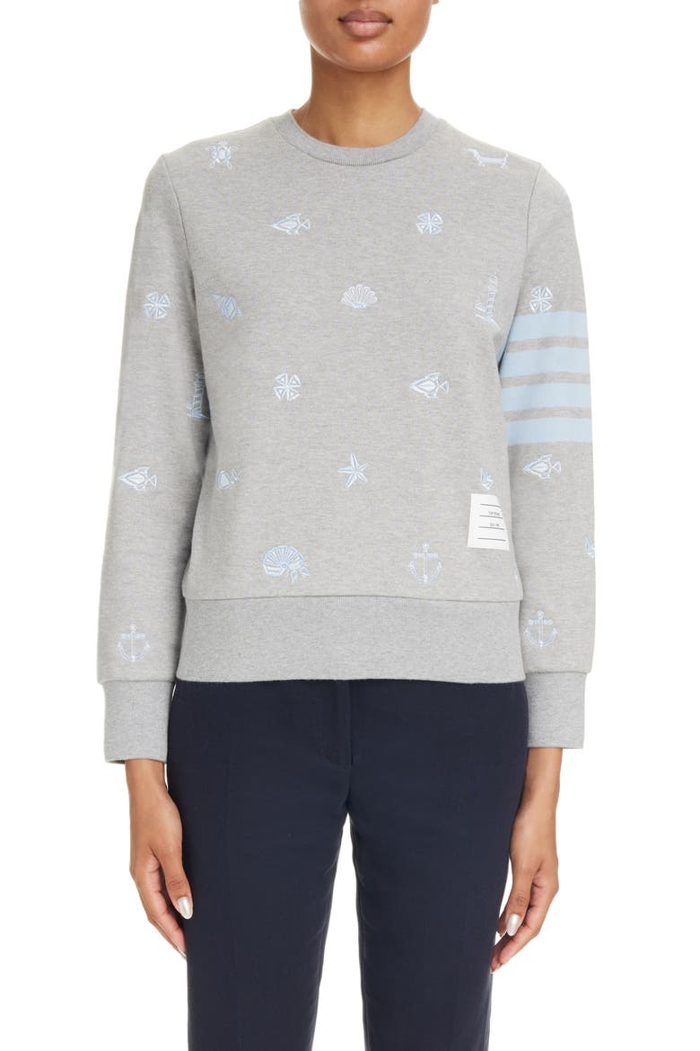 Nautical Embroidered French Terry Sweatshirt, Main, color, LIGHT GREY
