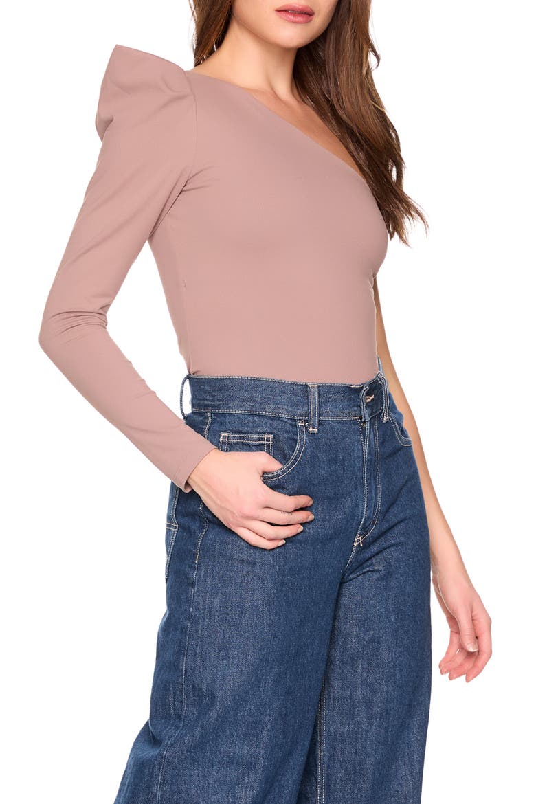 Pleated One-Shoulder Knit Top, Alternate, color, COCO