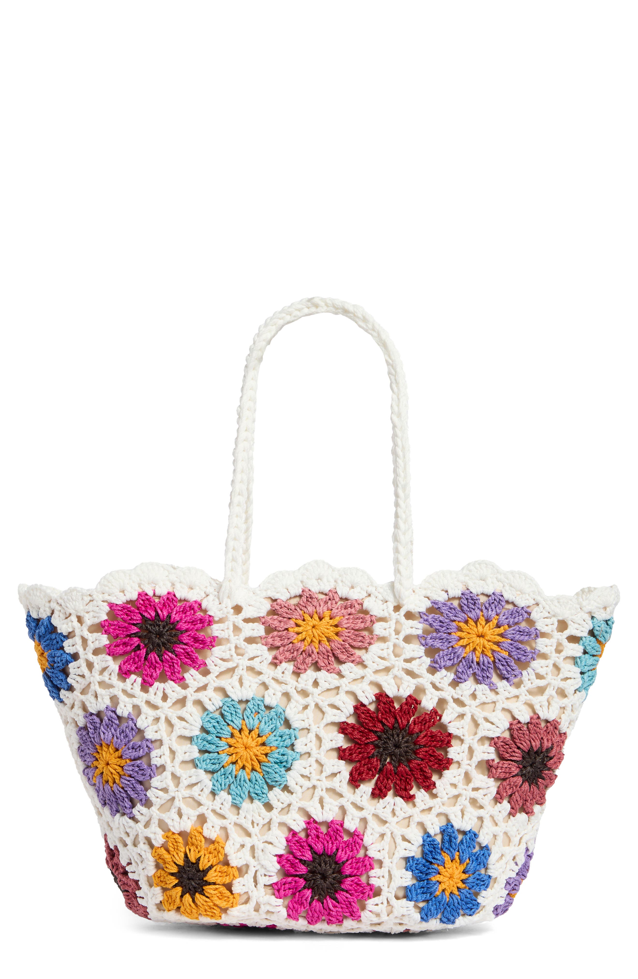 NATASHA Crochet Flower Tote Bag, Alternate, color, White/ Multi