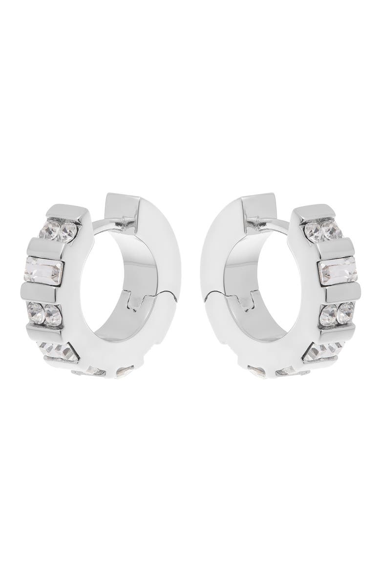 Sadie Crystal Huggie Hoop Earrings, Alternate, color, SILVER TONE/ CLEAR CRYSTAL