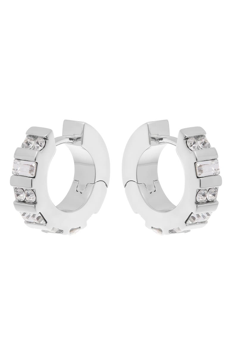 Reiss Sadie Crystal Huggie Hoop Earrings, Alternate, color, Silver Tone/ Clear Crystal