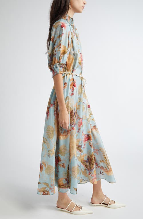 Zimmermann Women Aqua Palm Floral Habotai Silk Ascension Maxi Dress In Blue