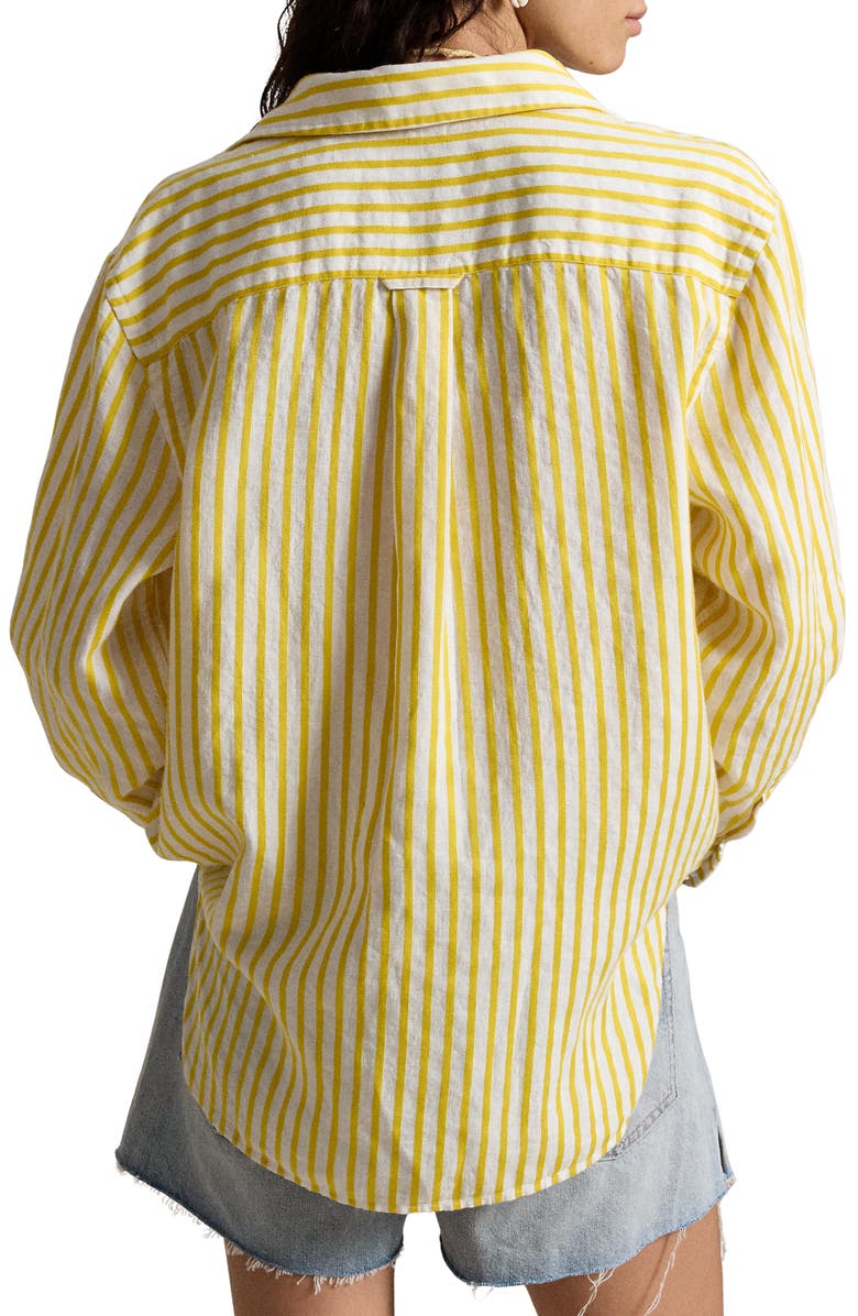 Polo Ralph Lauren Oversize Button-Up Stripe Shirt, Alternate, color, White-Yellow