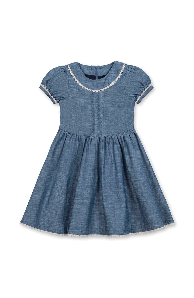 Hope & Henry Kids' Organic Puff Sleeve Pintuck Chambray Dress, Main, color, Blue Chambray