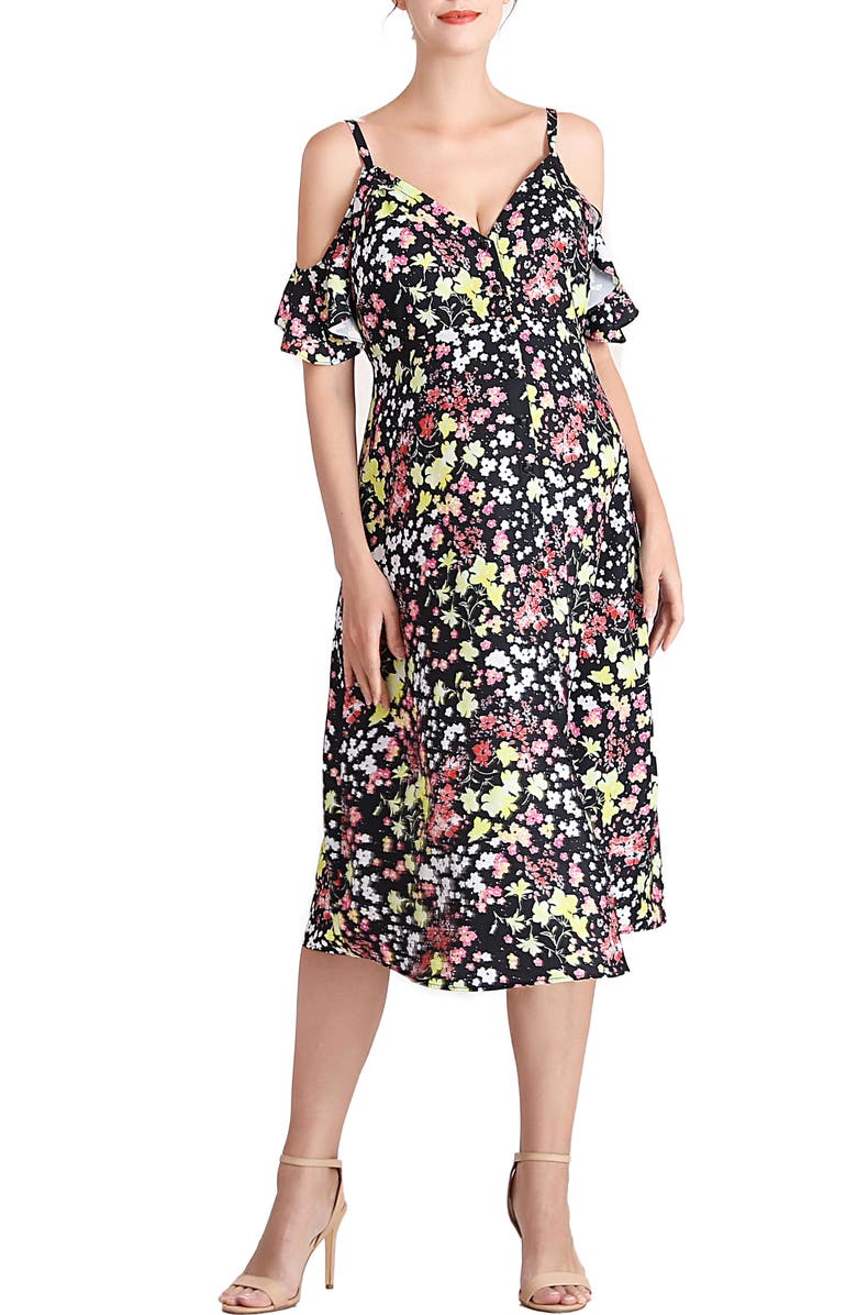 Kimi and Kai Esme Floral Cold Shoulder Button Front Maternity Dress, Main, color, 