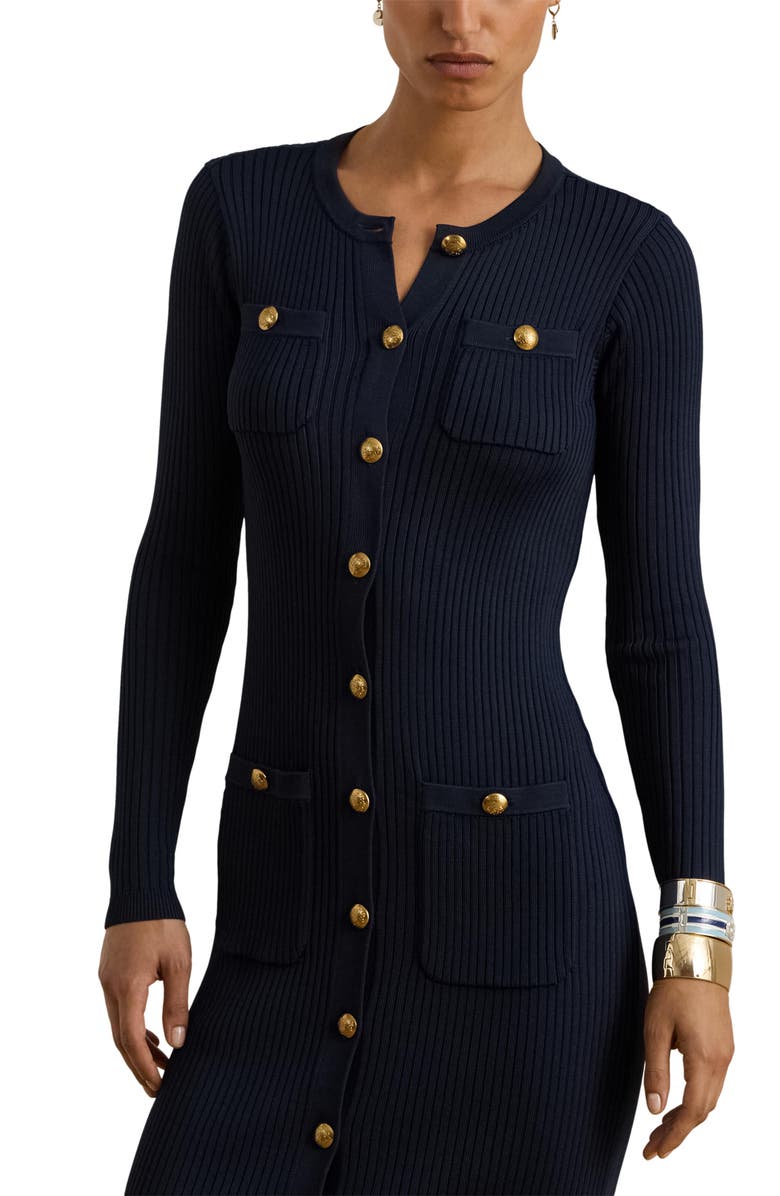 Lauren Ralph Lauren Chaynen Long Sleeve Rib Body-Con Minidress, Alternate, color, Lauren Navy