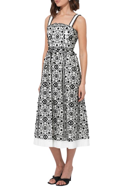 Adelyn Rae Cyrus Floral Embroidered Cotton Fit & Flare Dress In Ivory/black