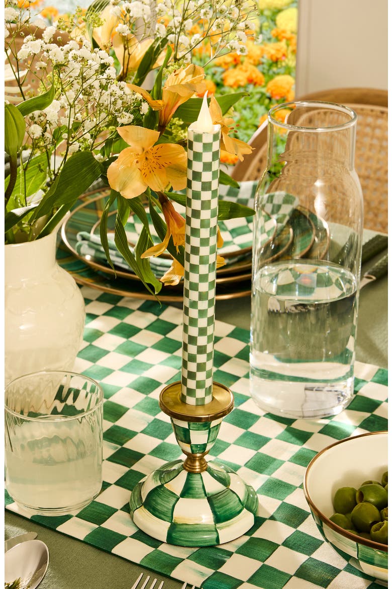 Set of 2 Emerald Check Flameless Dinner Candles, Alternate, color, EMERALD