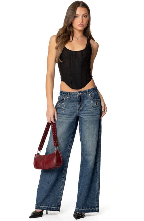 Edikted Davis Grommet Low Rise Wide Leg Jeans In Blue-washed