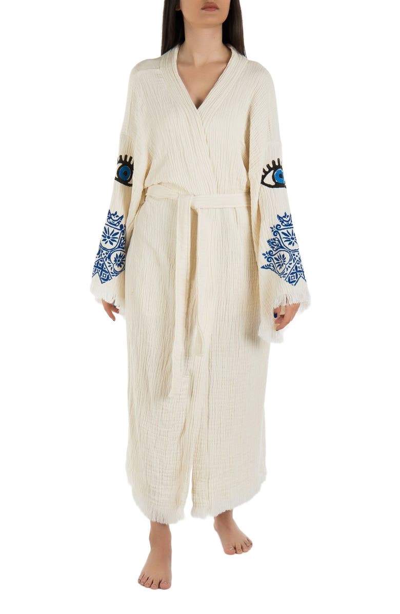 Forever & Always Shoes Iris - Mandala Evil Eye Handmade Cotton Robe Cover-Up, Alternate, color, Off-White