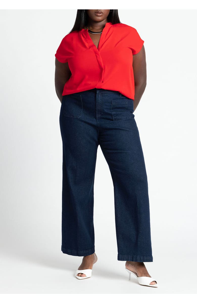 ELOQUII Notch Collar Blouse, Alternate, color, Biking Red