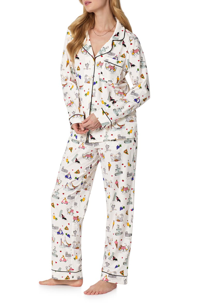 Print Stretch Organic Cotton Pajamas, Alternate, color, PUPPY PIAZZA