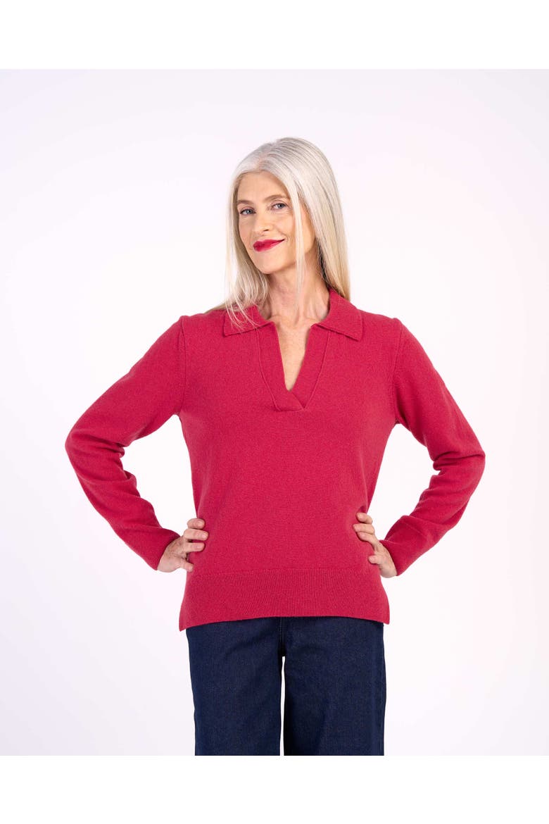 Long Sleeve Collared V-Neck Sweater, Main, color, Soft Raspberry