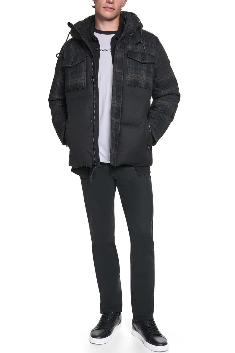 Mixed Media Hooded Jacket, Alternate, color, BLACK COMBO