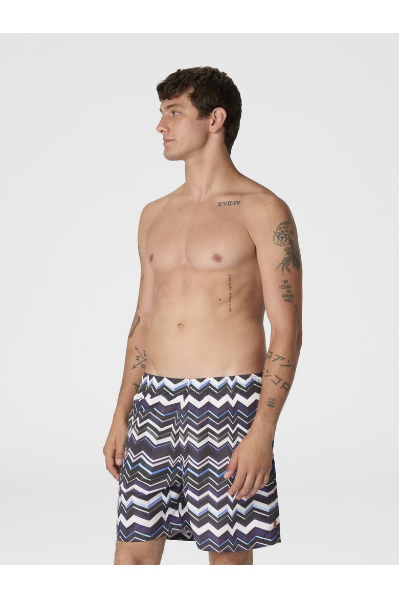 Long Swim Shorts With Irregular Zigzag Print, Alternate, color, Blue
