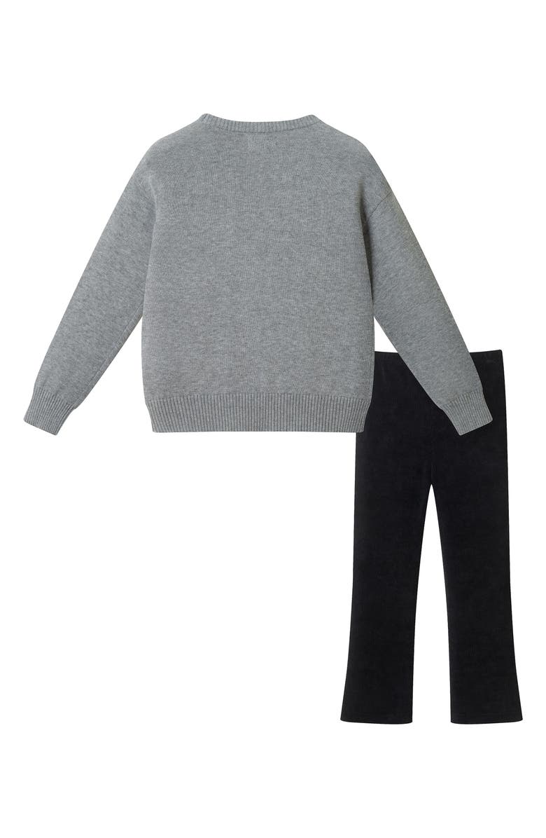 Andy & Evan Kids' Bow Sweater & Velvet Leggings Set, Alternate, color, Grey