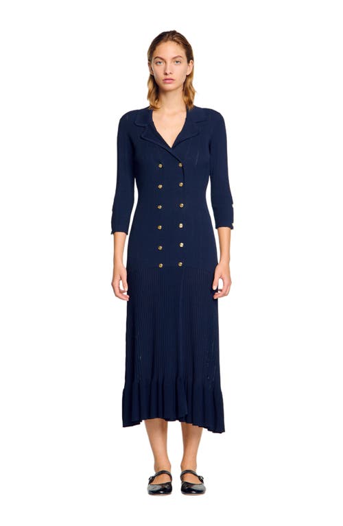 Sandro Knit Maxi Dress In Navy Blue