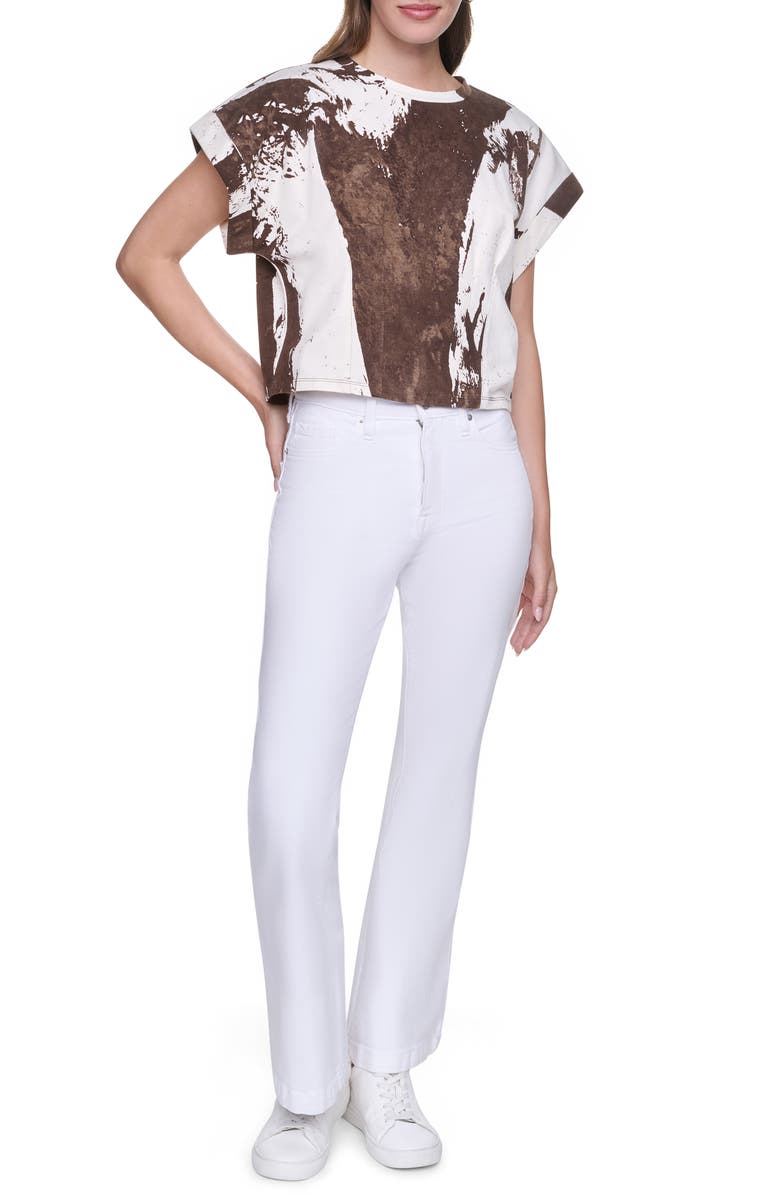 DKNY Dolman Sleeve Pleated Crop Top, Alternate, color, Coconut Brushstroke
