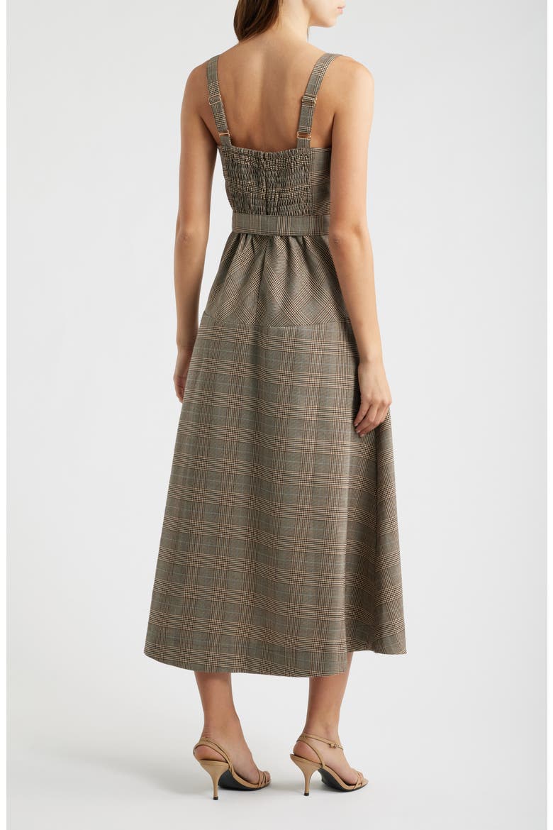 Plaid Sleeveless Belted Midi Dress, Alternate, color, BEIGE