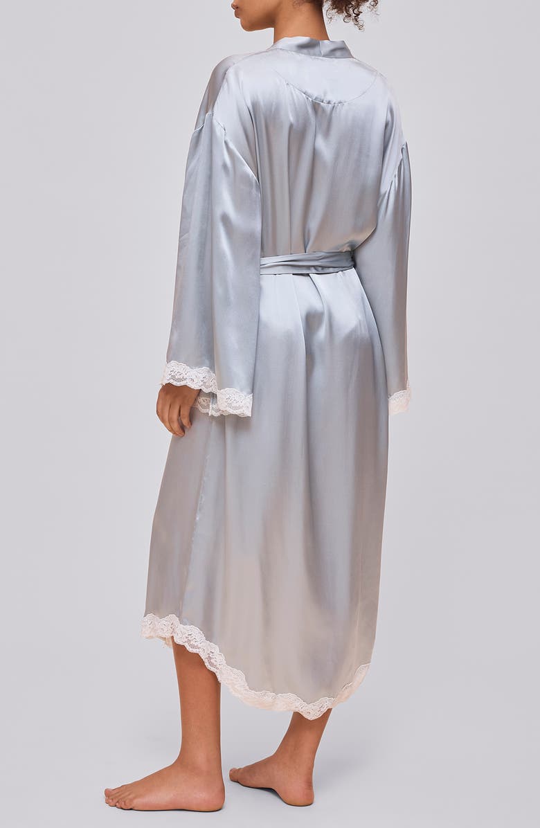 Papinelle Annabelle Lace Trim Longline Satin Robe, Alternate, color, Sage