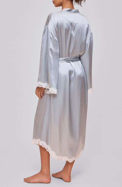 Papinelle Annabelle Lace Trim Longline Satin Robe In Green