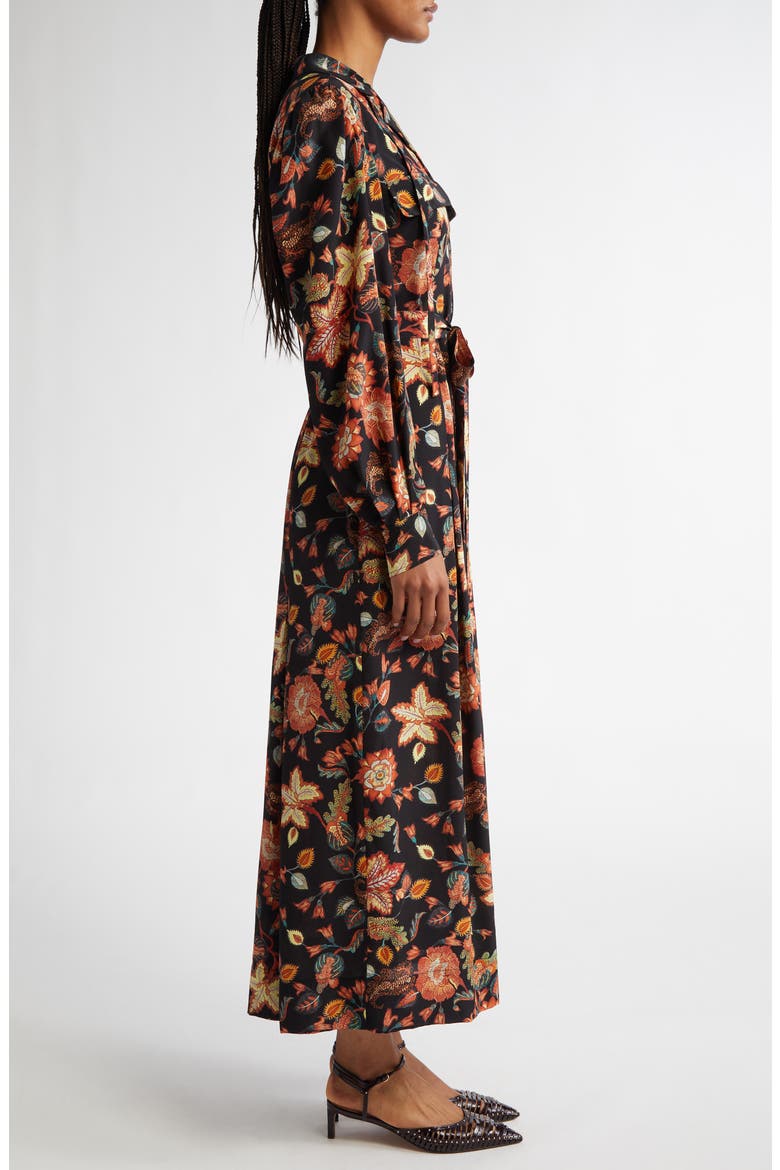 Giselle Floral Long Sleeve Silk Shirtdress, Alternate, color, HELLEBORE